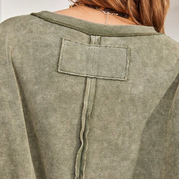 Green Boho Womens Stitching Detail Drop Shoulder T-Shirt - Picture 4 of 5